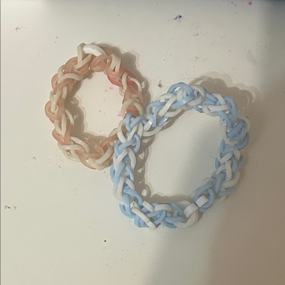 Braided Elastic Bracelets in Blue and White and Pink